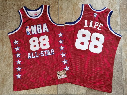 Men's NBA #88 AAPE Red All Star Hardwood Classics Authentic Jersey