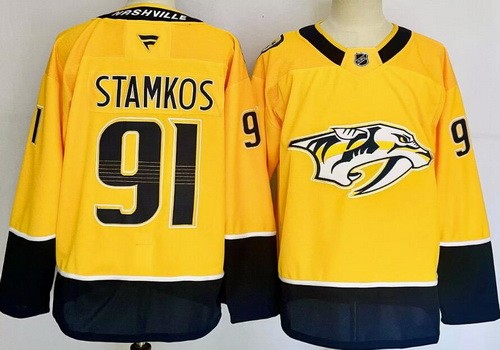Men's Nashville Predators #91 Steven Stamkos Yellow Authentic Jersey