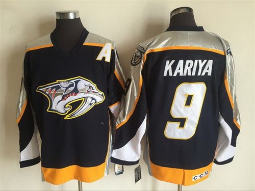 Men's Nashville Predators #9 Paul Kariya Black Throwback Jersey