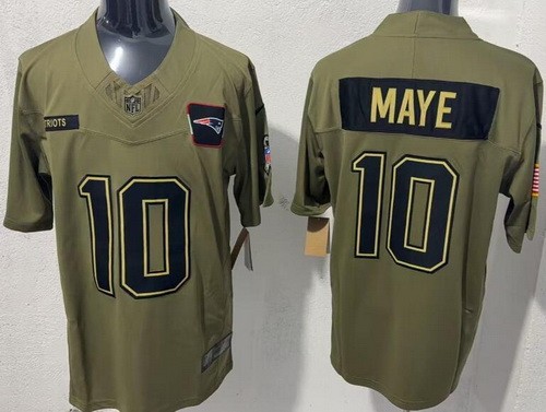 Men's New England Patriots #10 Drake Maye Limited Green 2025 Salute To Service Jersey