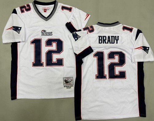 Men's New England Patriots #12 Tom Brady White Throwback Jersey