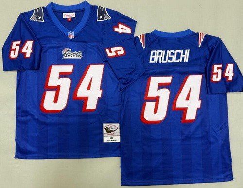 Men's New England Patriots #54 Tedy Bruschi Blue 1996 Throwback Jersey