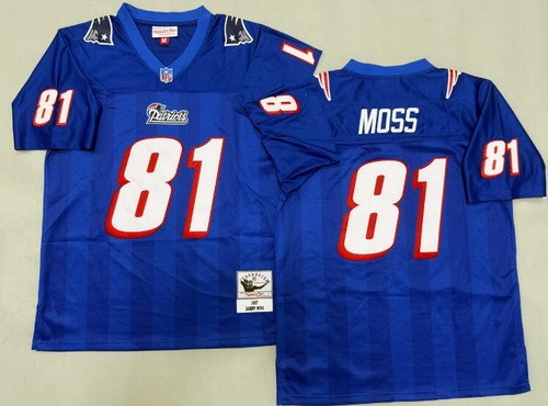 Men's New England Patriots #81 Randy Moss Blue 2007 Throwback Jersey