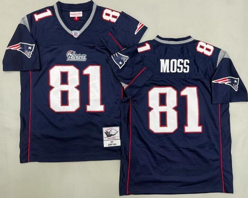 Men's New England Patriots #81 Randy Moss Navy 2007 Throwback Jersey
