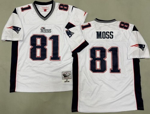 Men's New England Patriots #81 Randy Moss White 2007 Throwback Jersey