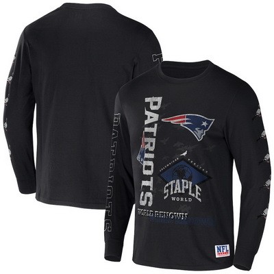 Men's New England Patriots Black NFL x Staple World Renowned Long Sleeve T Shirt
