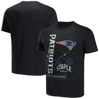 Men's New England Patriots Black NFL x Staple World Renowned T Shirt