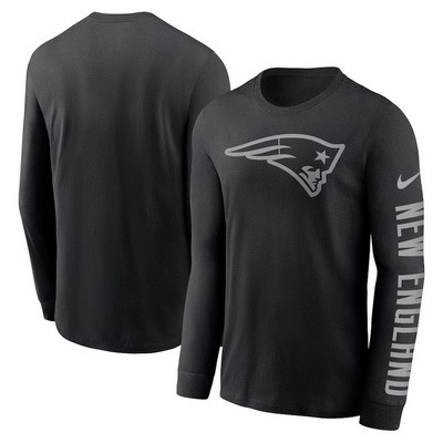 Men's New England Patriots Black RFLCTV Long Sleeve T Shirt