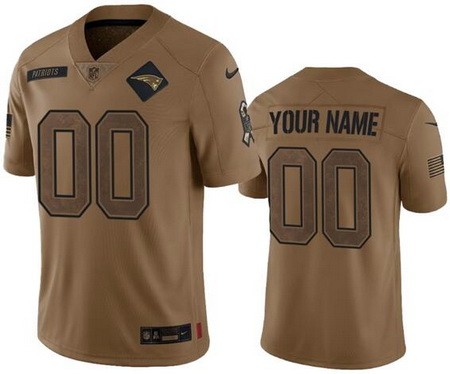 Men's New England Patriots Customized Brown 2023 Salute To Service Jersey