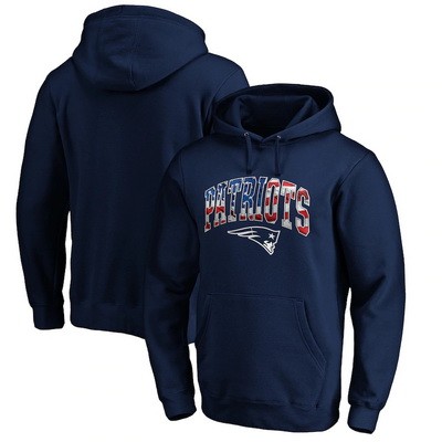 Men's New England Patriots Navy Banner Wave Printed Pullover Hoodie 0737