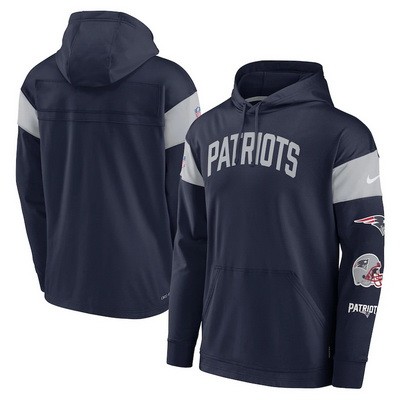 Men's New England Patriots Navy Gray Sideline Arch Jersey Performance Pullover Hoodie