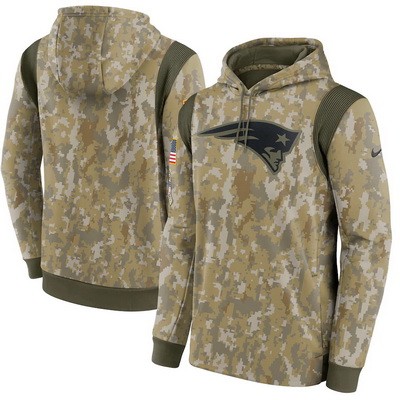 Men's New England Patriots Olive 2021 Salute To Service Therma Performance Pullover Hoodie