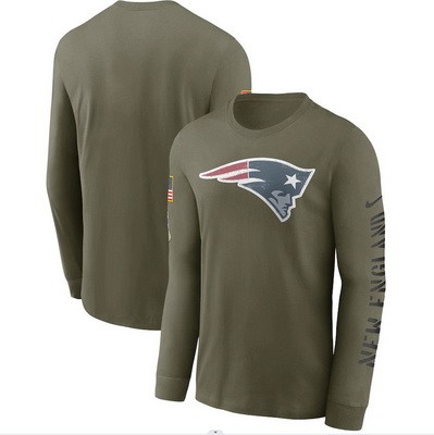 Men's New England Patriots Olive 2022 Salute To Service Long Sleeve T Shirt