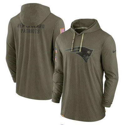 Men's New England Patriots Olive 2022 Salute to Service Tonal Pullover Hoodie