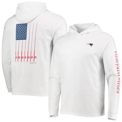 Men's New England Patriots White Vineyard Vines Hoodie Long Sleeve T Shirt