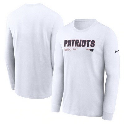 Men's New England Patriots Whtie Sideline Infograph Lock Up Performance Long Sleeve T Shirt