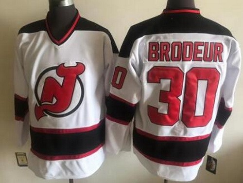 Men's New Jersey Devils #30 Martin Brodeur White Throwback Jersey