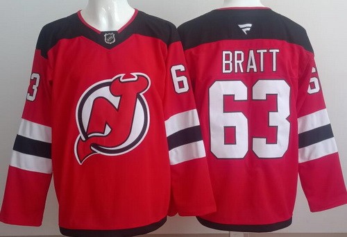 Men's New Jersey Devils #63 Jesper Bratt Red Authentic Jersey