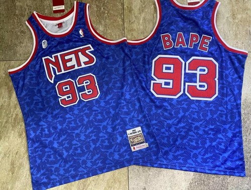 Men's New Jersey Nets #93 Bape Blue 1993 Authentic Jersey
