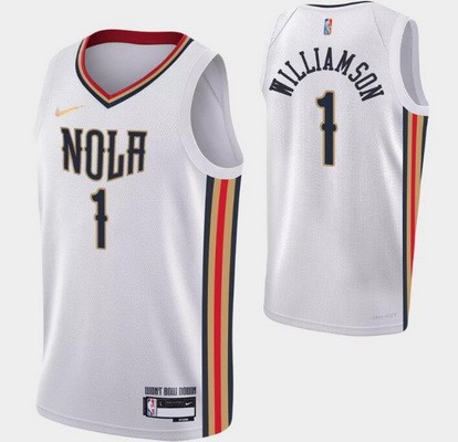Men's New Orleans Pelicans #1 Zion Williamson White City Diamond 75th Icon Hot Press Jersey