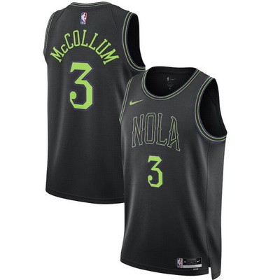 Men's New Orleans Pelicans #3 CJ McCollum Black 2023 City Icon Heat Press Jersey