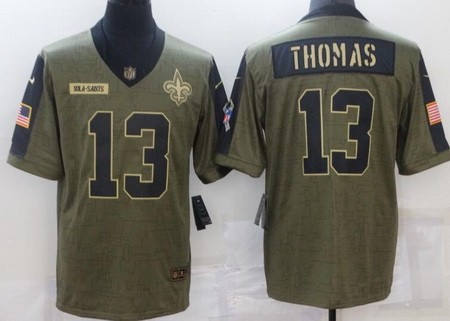 Men's New Orleans Saints #13 Michael Thomas Limited Olive 2021 Salute To Service Jersey