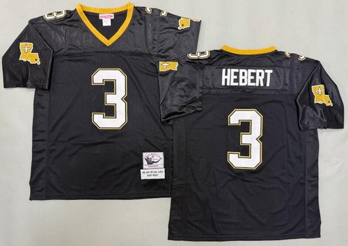 Men's New Orleans Saints #3 Bobby Hebert Black Throwback Jersey