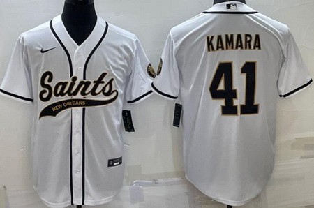 Men's New Orleans Saints #41 Alvin Kamara White Baseball Jersey