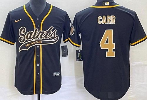 Men's New Orleans Saints #4 Derek Carr Limited Black Baseball Jersey