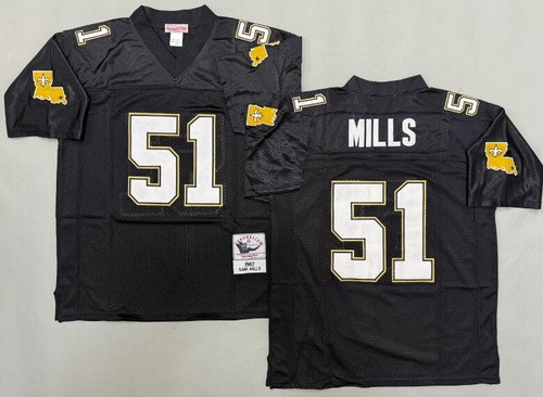 Men's New Orleans Saints #51 Sam Mills Black 1987 Throwback Jersey
