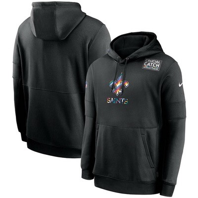 Men's New Orleans Saints Black Crucial Catch Sideline Performance Pullover Hoodie
