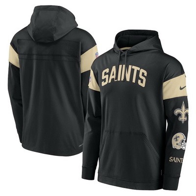 Men's New Orleans Saints Black Gold Sideline Arch Jersey Performance Pullover Hoodie