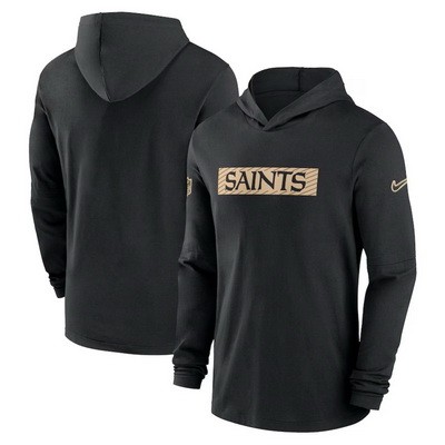 Men's New Orleans Saints Black Sideline Hoodie Performance Long Sleeve T Shirt