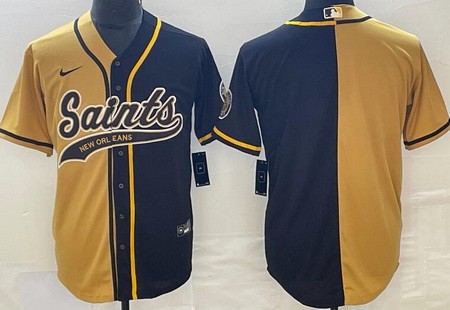 Men's New Orleans Saints Blank Black Gold Split Baseball Jersey