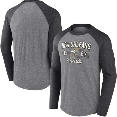 Men's New Orleans Saints Gray 1967 Tri Blend Raglan Athletic Long Sleeve T Shirt