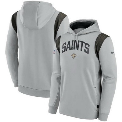Men's New Orleans Saints Gray Black Sideline Athletic Stack Performance Pullover Hoodie