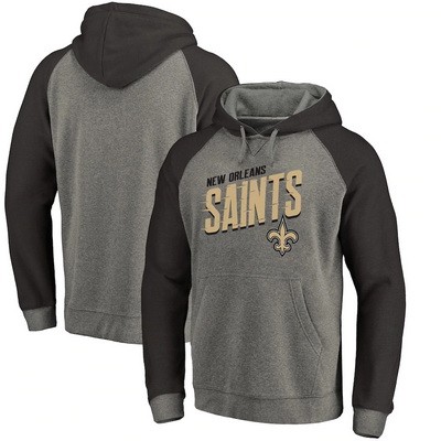 Men's New Orleans Saints Gray Slant Strike Tri Blend Raglan Pullover Hoodie