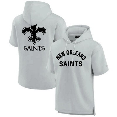 Men's New Orleans Saints Gray Super Soft Fleece Short Sleeve Hoodie