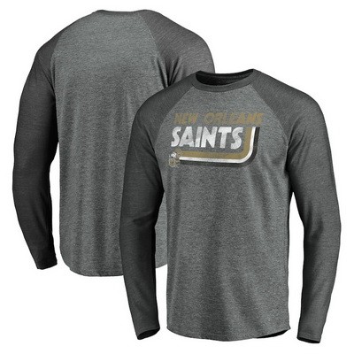 Men's New Orleans Saints Gray Tri Blend Raglan Athletic Long Sleeve T Shirt
