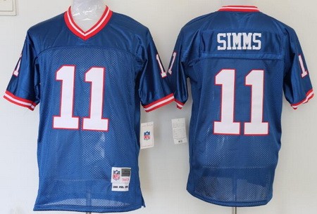 Men's New York Giants #11 Phil Simms Blue Throwback Jersey