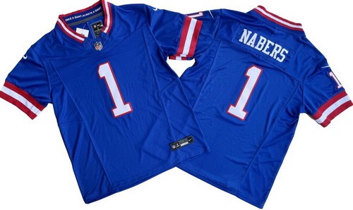 Men's New York Giants #1 Malik Nabers Limited Blue Classic FUSE Vapor Jersey