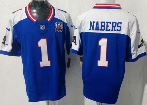 Men's New York Giants #1 Malik Nabers Limited Blue Thanksgiving 100 Seasons FUSE Vapor Jersey