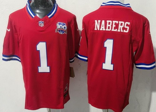 Men's New York Giants #1 Malik Nabers Limited Red 100 Seasons FUSE Vapor Jersey