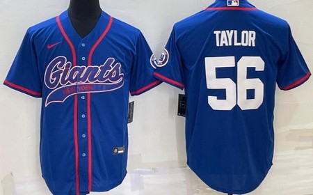 Men's New York Giants #56 Lawrence Taylor Blue Baseball Jersey
