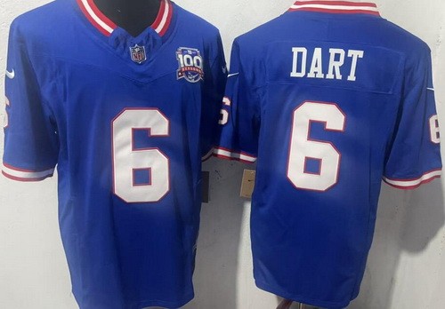 Men's New York Giants #6 Jaxson Dart Limited Blue Classic 100 Seasons FUSE Vapor Jersey