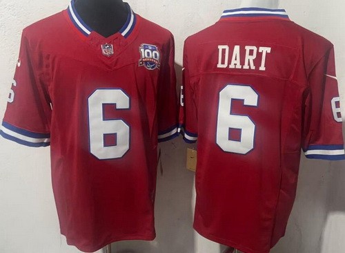 Men's New York Giants #6 Jaxson Dart Limited Red 100 Seasons FUSE Vapor Jersey