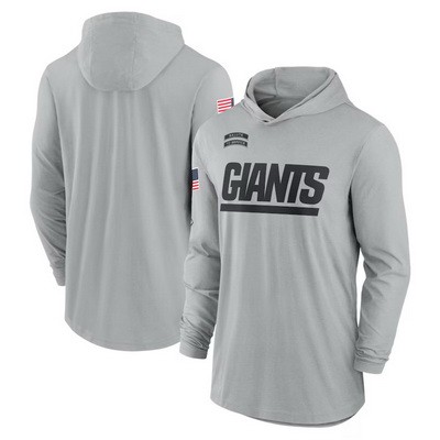 Men's New York Giants Gray 2024 Salute to Service Lightweight Performance Long Sleeve Hooded T Shirt