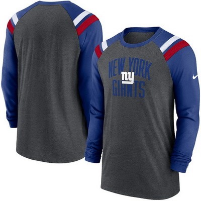 Men's New York Giants Gray Blue Tri Blend Raglan Athletic Long Sleeve T Shirt