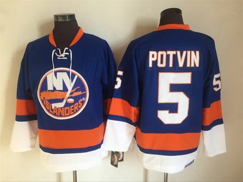 Men's New York Islanders #5 Denis Potvin Blue Retro Jersey