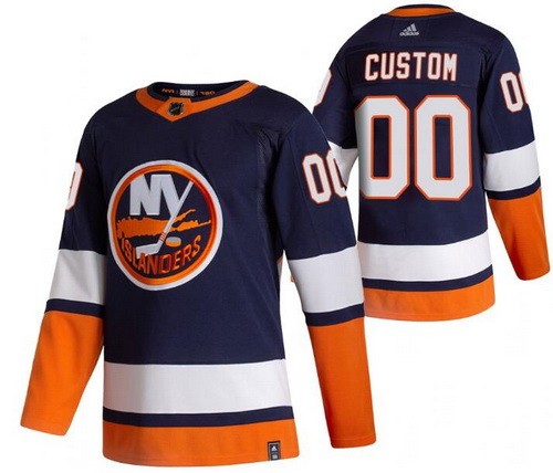 Men's New York Islanders Customized Navy 2021 Reverse Retro Authentic Jersey